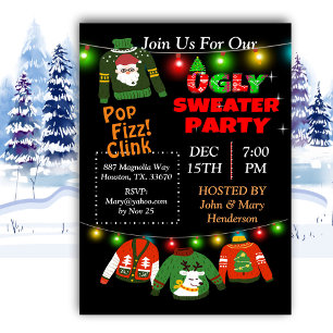 Ugly Sweater String Lights Christmas Invitation