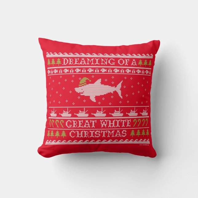 Ugly Sweater Style Red Christmas Shark Pillow (Front)