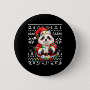 Ugly Sweater Style Xmas Lighting Santa Hat Panda C 6 Cm Round Badge