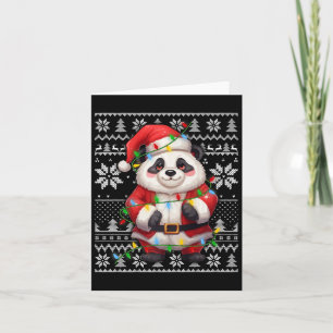 Ugly Sweater Style Xmas Lighting Santa Hat Panda C Card