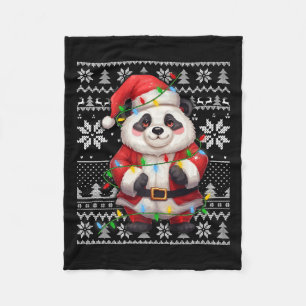 Ugly Sweater Style Xmas Lighting Santa Hat Panda C Fleece Blanket