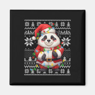 Ugly Sweater Style Xmas Lighting Santa Hat Panda C Magnet