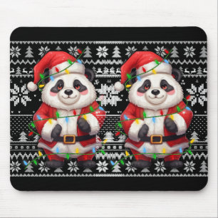 Ugly Sweater Style Xmas Lighting Santa Hat Panda C Mouse Mat
