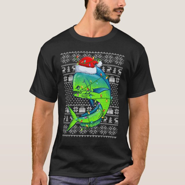 Ugly Sweater Style Xmas Lights Mahi Mahi Fish Chri (Front)