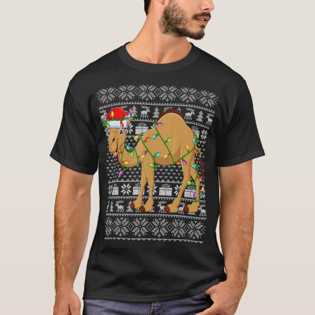 Ugly Sweater Style Xmas Lights Santa Camel Christm (Front)