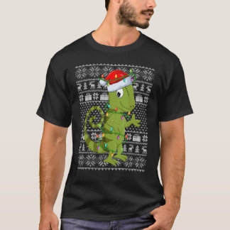 Ugly Sweater Style Xmas Lights Santa Chameleon Chr