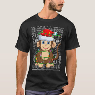 Ugly Sweater Style Xmas Lights Santa Monkey Christ