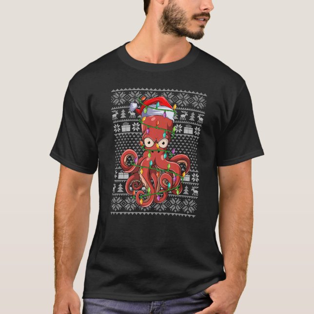 Ugly Sweater Style Xmas Lights Santa Octopus Chris (Front)