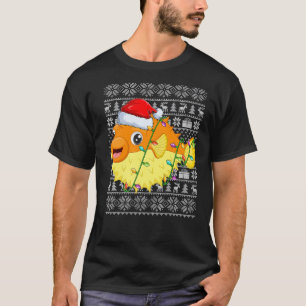 Ugly Sweater Style Xmas Lights Santa Puffer Fish C