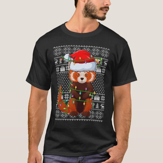 Ugly Sweater Style Xmas Lights Santa Red Panda Chr (Front)