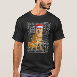 Ugly Sweater Style Xmas Lights Santa Shiba Inu Dog