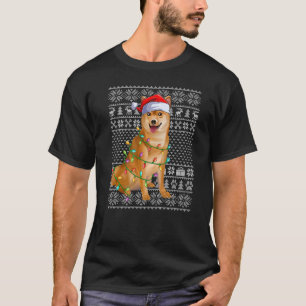 Ugly Sweater Style Xmas Lights Santa Shiba Inu Dog