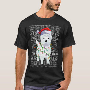 Ugly Sweater Style Xmas Lights Santa Westie Dog Ch