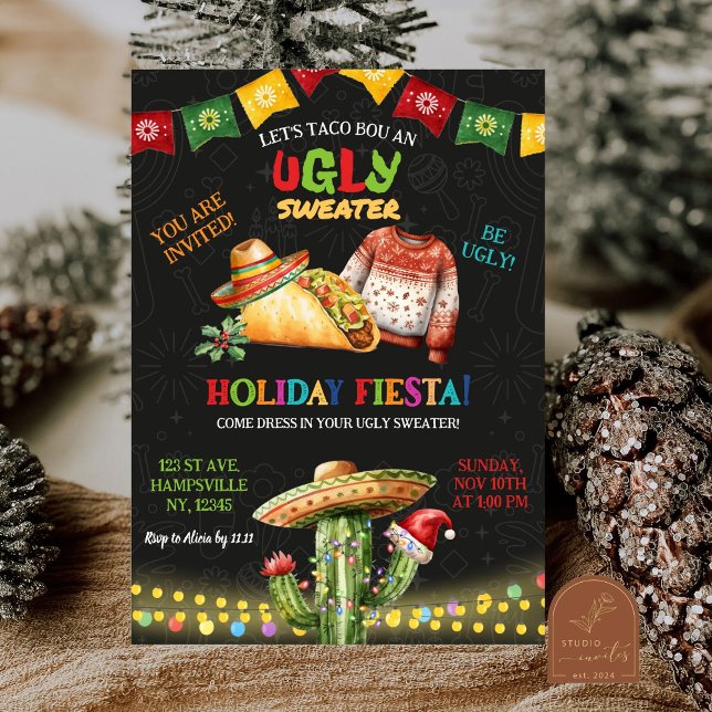 Ugly Sweater Taco Mexican Christmas Party Invitation (Creator Uploaded)