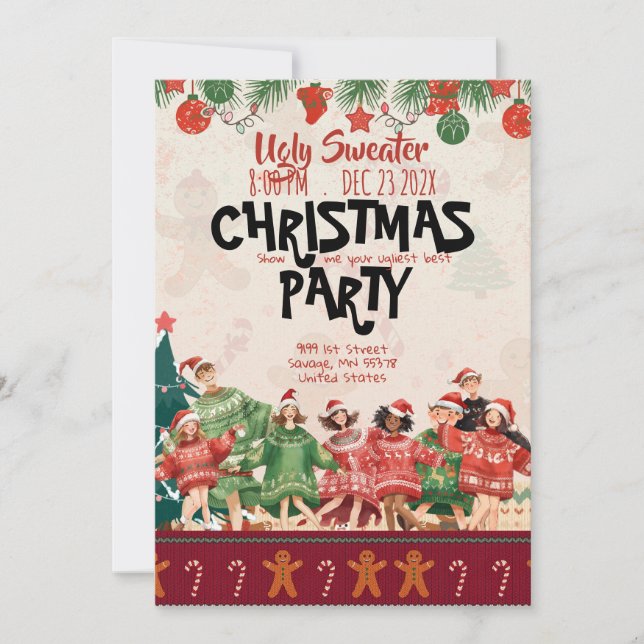 Ugly Sweater Teen Christmas Party Invitation (Front)