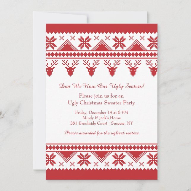Ugly Sweater With Reindeer Invitation (Front)