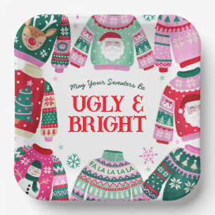 Ugly Sweater with Santa, Reindeer Christmas  Paper Plate