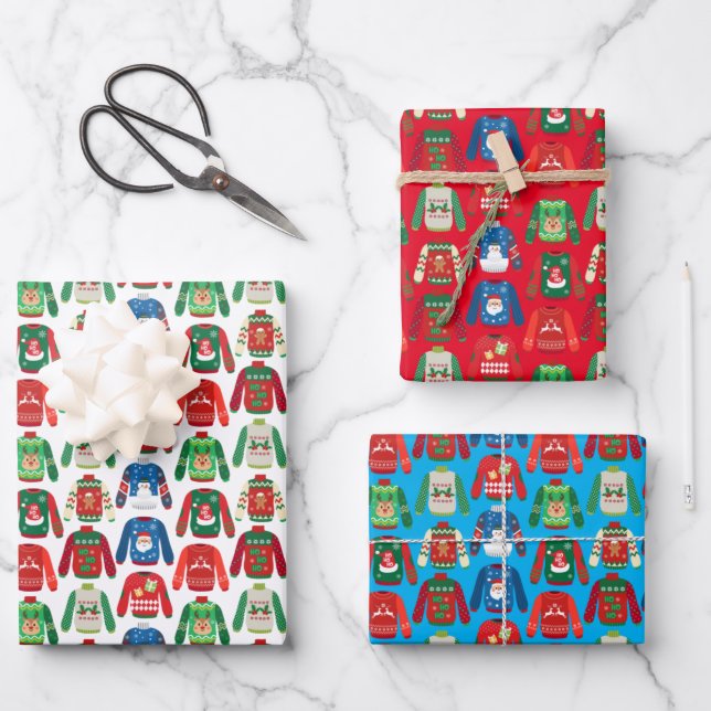 Ugly Sweater Wrapping Paper Flat Sheet Set of 3 (Front)