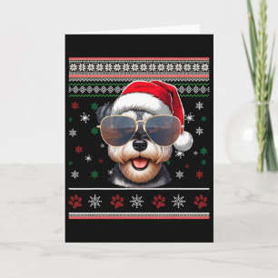 Ugly Sweater X-mas Santa Miniature Schnauzer Dog C Card