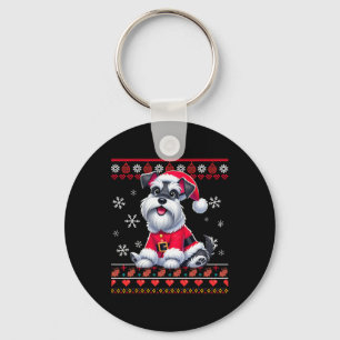 Ugly Sweater X-mas Santa Miniature Schnauzer Dog C Key Ring