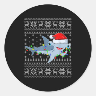 Ugly Sweater Xmas Lights Santa Hammerhead Shark Ch Classic Round Sticker