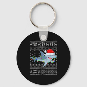 Ugly Sweater Xmas Lights Santa Hammerhead Shark Ch Key Ring