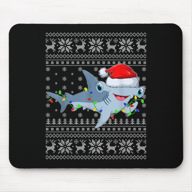 Ugly Sweater Xmas Lights Santa Hammerhead Shark Ch Mouse Mat (Front)