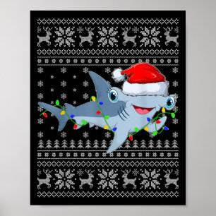 Ugly Sweater Xmas Lights Santa Hammerhead Shark Ch Poster