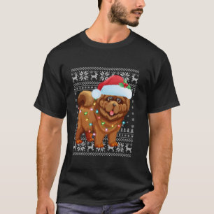 Ugly Sweater Xmas Lights Santa Hat Chow Chow Dog C