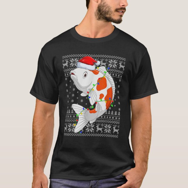 Ugly Sweater Xmas Lights Santa Hat Koi Fish Christ (Front)