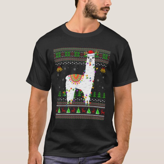 Ugly Sweater Xmas Lights Santa Hat Llama Christmas (Front)