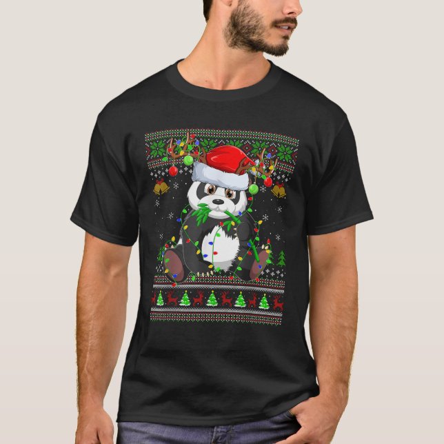 Ugly Sweater Xmas Lights Santa Hat Panda Christmas (Front)