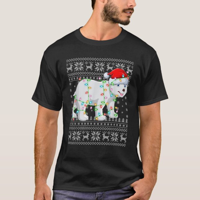 Ugly Sweater Xmas Lights Santa Hat Polar Bear Chri (Front)