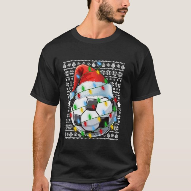 Ugly Sweater Xmas Lights Santa Hat Soccer Football (Front)