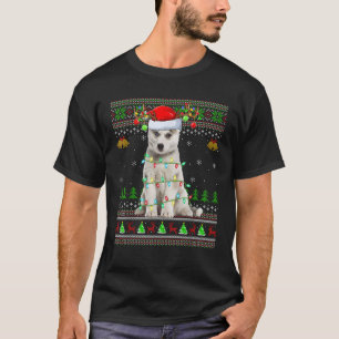 Ugly Sweater Xmas Lights Santa Siberian Husky Dog 
