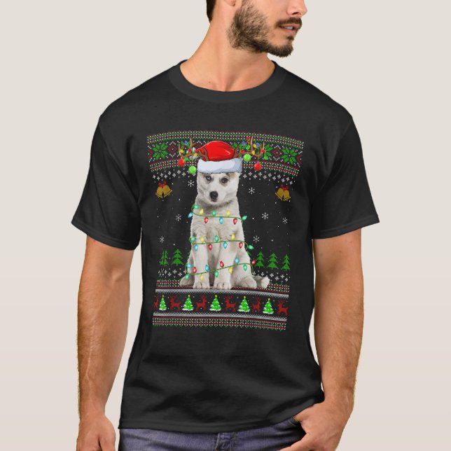 Ugly Sweater Xmas Lights Santa Siberian Husky Dog  (Front)