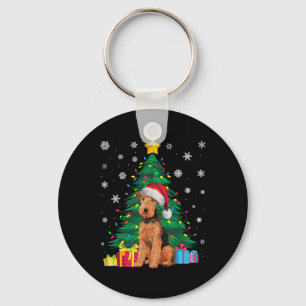 Ugly Sweater Xmas Tree Lights Airedale Terrier Dog Key Ring