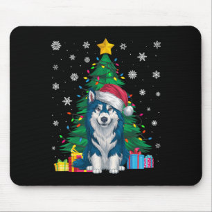 Ugly Sweater Xmas Tree Lights Alaskan Klee Kai Dog Mouse Mat