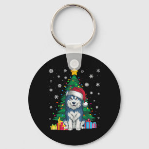 Ugly Sweater Xmas Tree Lights Alaskan Malamute Dog Key Ring