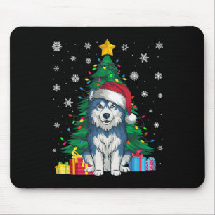 Ugly Sweater Xmas Tree Lights Alaskan Malamute Dog Mouse Mat