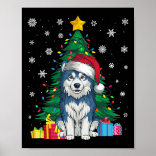 Ugly Sweater Xmas Tree Lights Alaskan Malamute Dog Poster