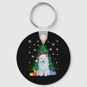 Ugly Sweater Xmas Tree Lights American Eskimo Dog Key Ring