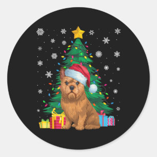 Ugly Sweater Xmas Tree Lights Brussels Griffon Dog Classic Round Sticker