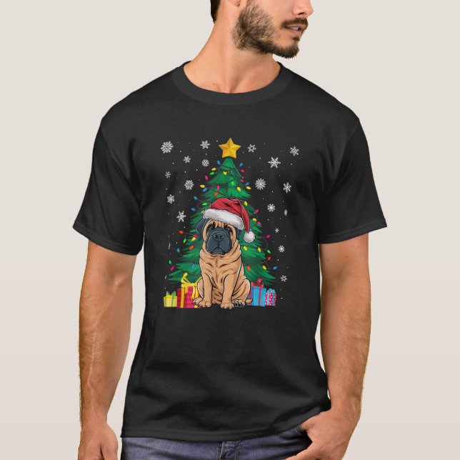Ugly Sweater Xmas Tree Lights English Mastiff Dog  (Front)