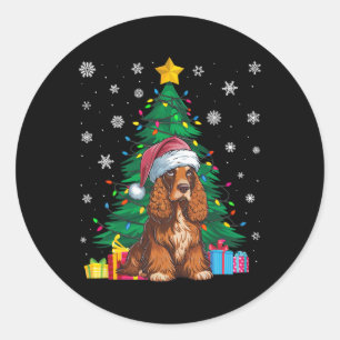 Ugly Sweater Xmas Tree Lights Er Spaniel Dog Santa Classic Round Sticker