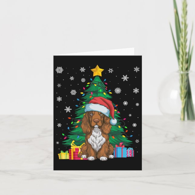 Ugly Sweater Xmas Tree Lights Field Spaniel Dog Sa Card (Front)