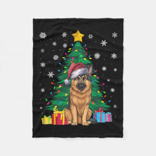 Ugly Sweater Xmas Tree Lights German Shepherd Dog Fleece Blanket