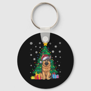 Ugly Sweater Xmas Tree Lights German Shepherd Dog Key Ring