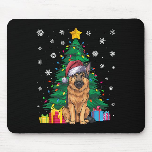 Ugly Sweater Xmas Tree Lights German Shepherd Dog  Mouse Mat (Front)