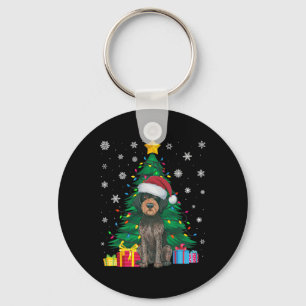 Ugly Sweater Xmas Tree Lights German Wirehaired Po Key Ring